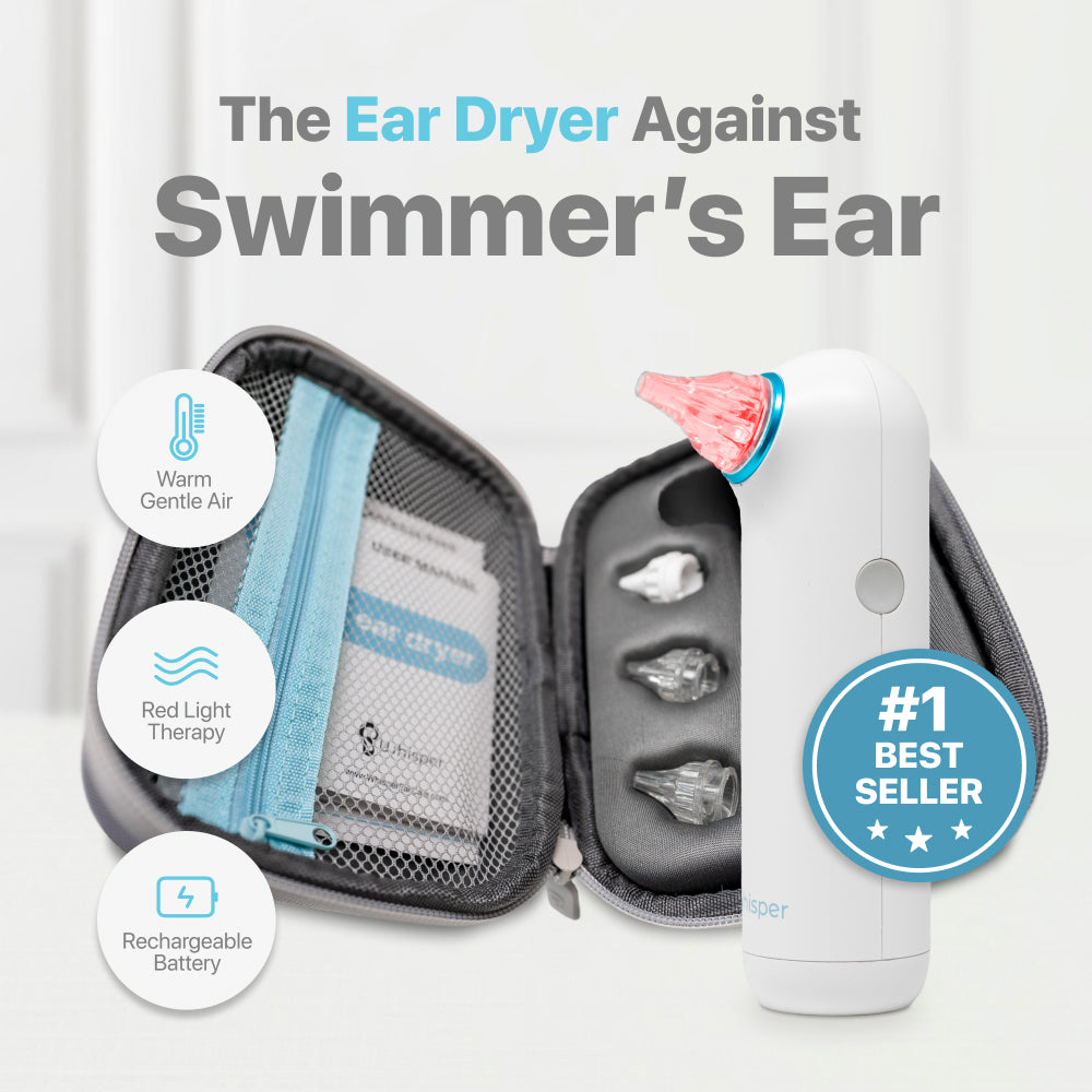 Ear Dryer + Case | USA | 1 Year Warranty | Rechargable Ear Water Drying Aid with Red Light Therapy Delivers Gentle Warm Air to the Ear to Combat Annoying Swimmers Ear Infections as a Ear Fluid Remover
