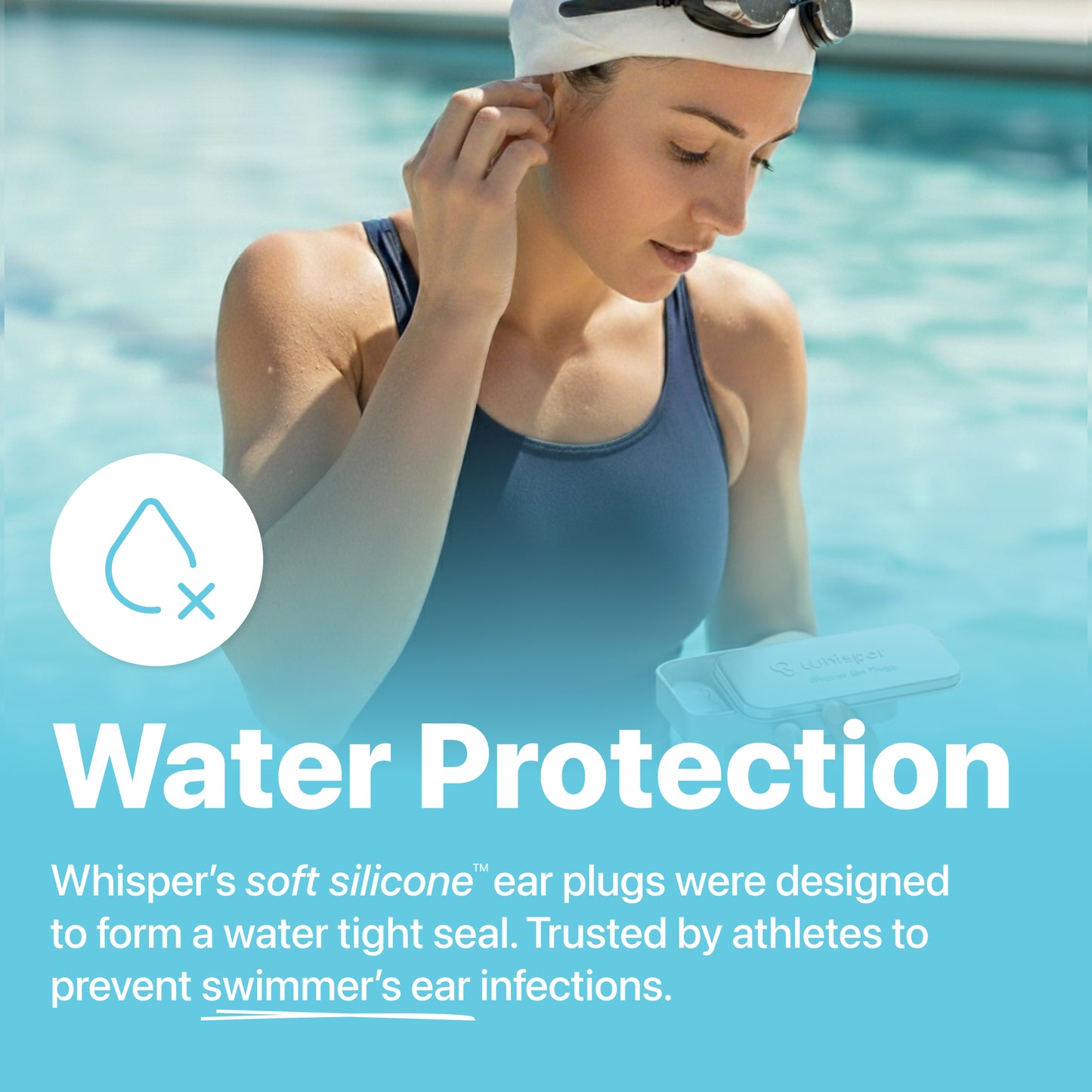 Whisper Ear Plugs | Soft Silicone | Reusable Silicone Ear Plugs for Swimming, Sleep, Travel, Noise & Snoring | Moldable Comfort Fit Wax Earplugs for Sleep | Waterproof Swim Ear Plugs Adults
