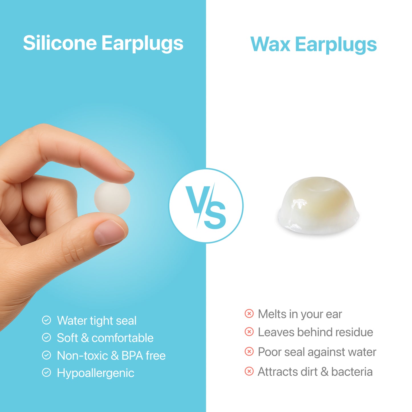 Whisper Ear Plugs | Soft Silicone | Reusable Silicone Ear Plugs for Swimming, Sleep, Travel, Noise & Snoring | Moldable Comfort Fit Wax Earplugs for Sleep | Waterproof Swim Ear Plugs Adults