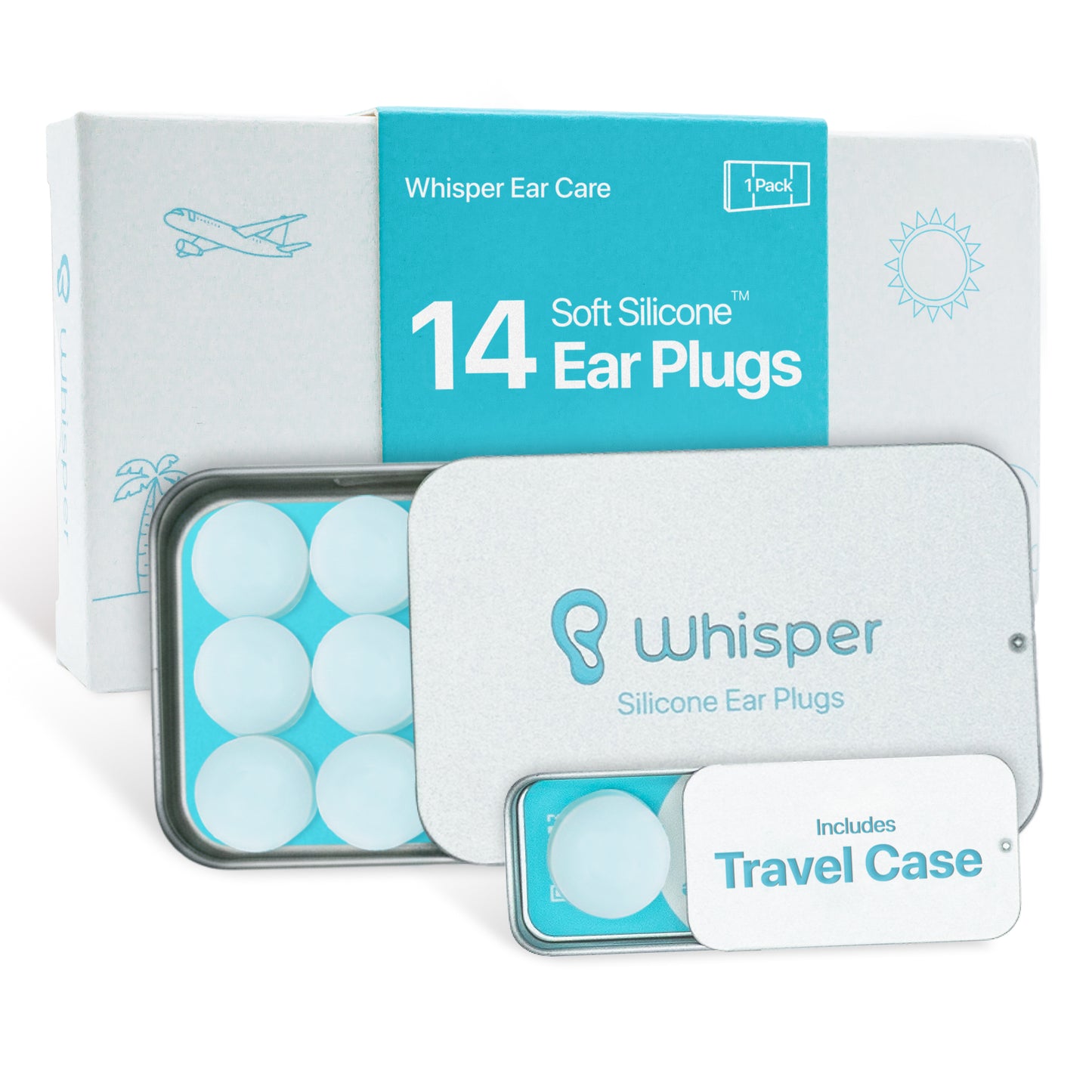 Whisper Ear Plugs | Soft Silicone | Reusable Silicone Ear Plugs for Swimming, Sleep, Travel, Noise & Snoring | Moldable Comfort Fit Wax Earplugs for Sleep | Waterproof Swim Ear Plugs Adults