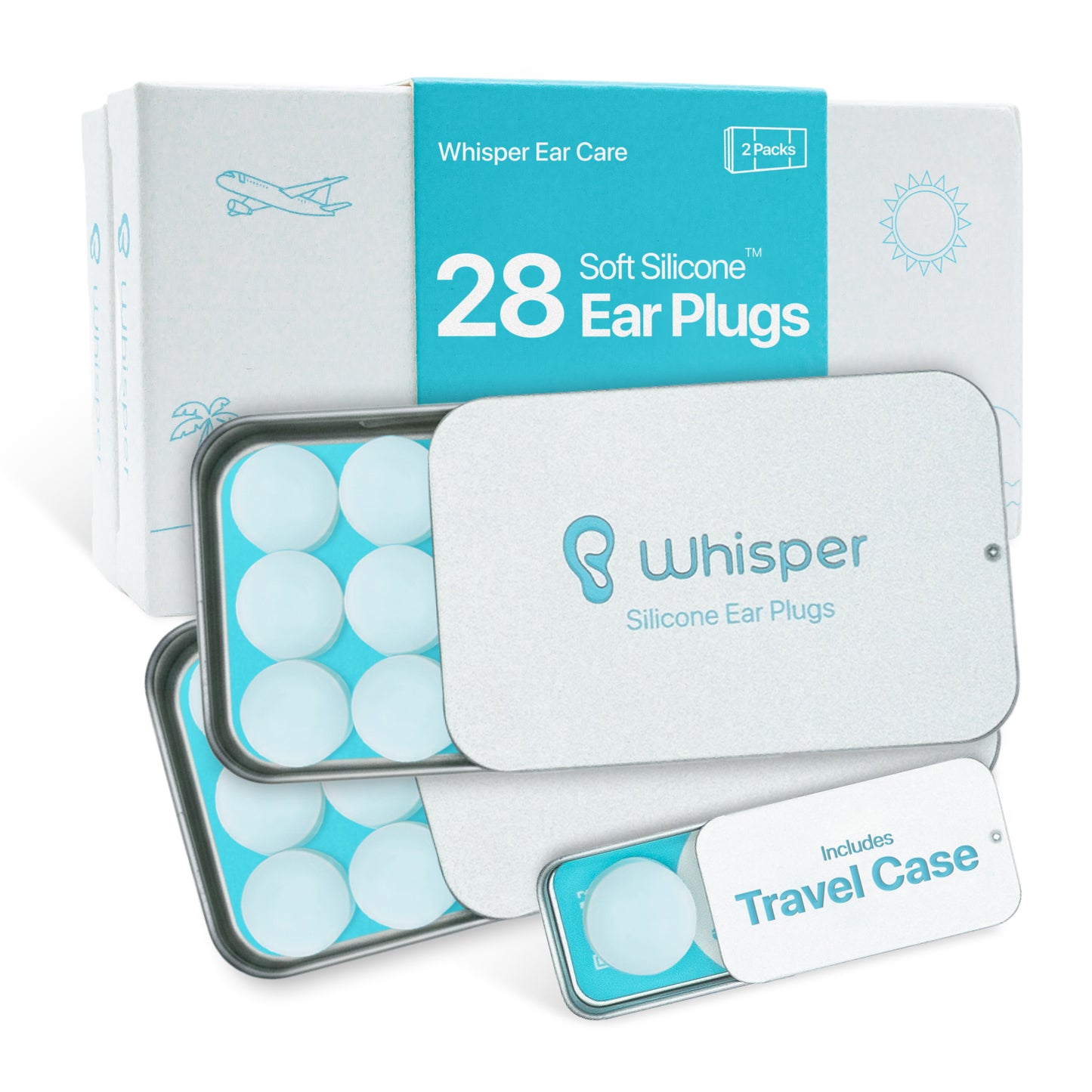Whisper Ear Plugs | Soft Silicone | Reusable Silicone Ear Plugs for Swimming, Sleep, Travel, Noise & Snoring | Moldable Comfort Fit Wax Earplugs for Sleep | Waterproof Swim Ear Plugs Adults
