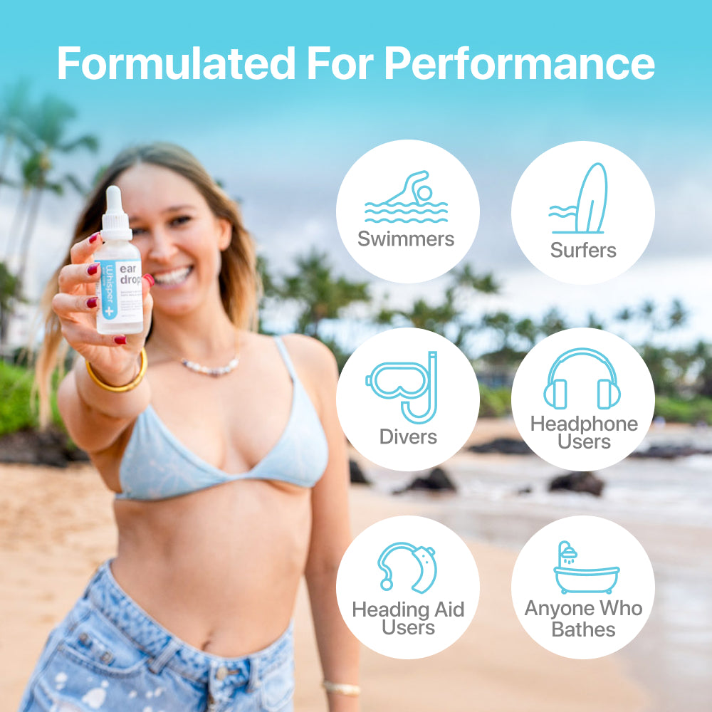 Whisper Ear Drops | 2oz | USA | All Natural Swimmers Ear Drops for Adults with Itchy Ears | Swimmer's Ear Drops Combat Swimmers Ear with Acetic Acid Ear Drops